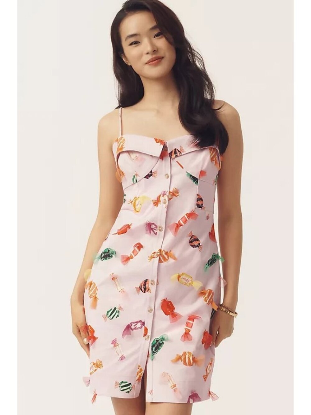 Maeve Candy Printed Button down Mini Dress Pink 6